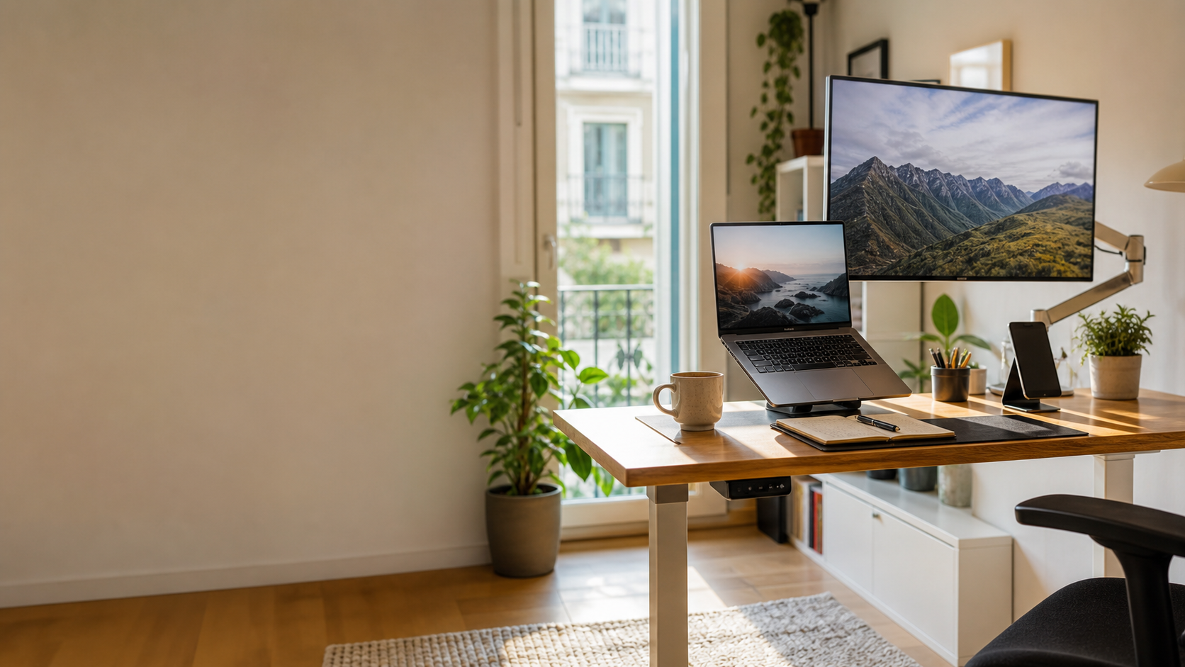 Escritorio moderno preparado para teletrabajar desde casa