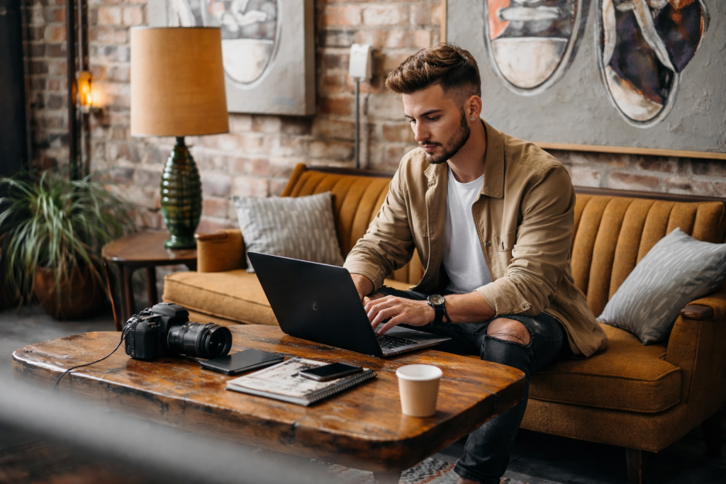 Un joven teletrabajando